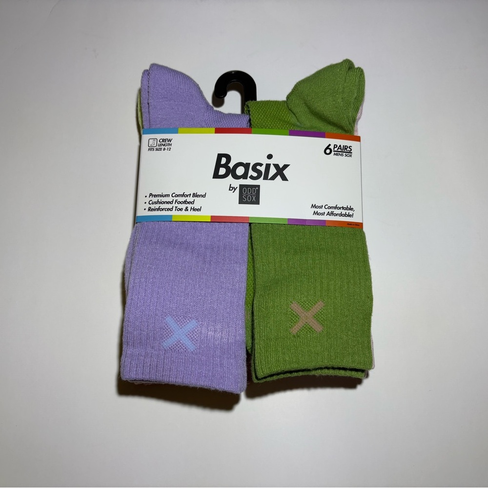 BASIX By ODD SOX Cushioned crew socks 6-Pack Candy Clouds